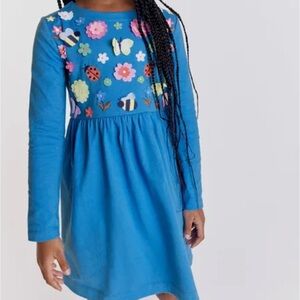 Mini Boden Penzance Blue Floral Flutter Jersey Dress